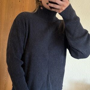 Vintage Polo Ralph Lauren Ribbed Cropped Turtleneck With Flag Dark Gray Size XL